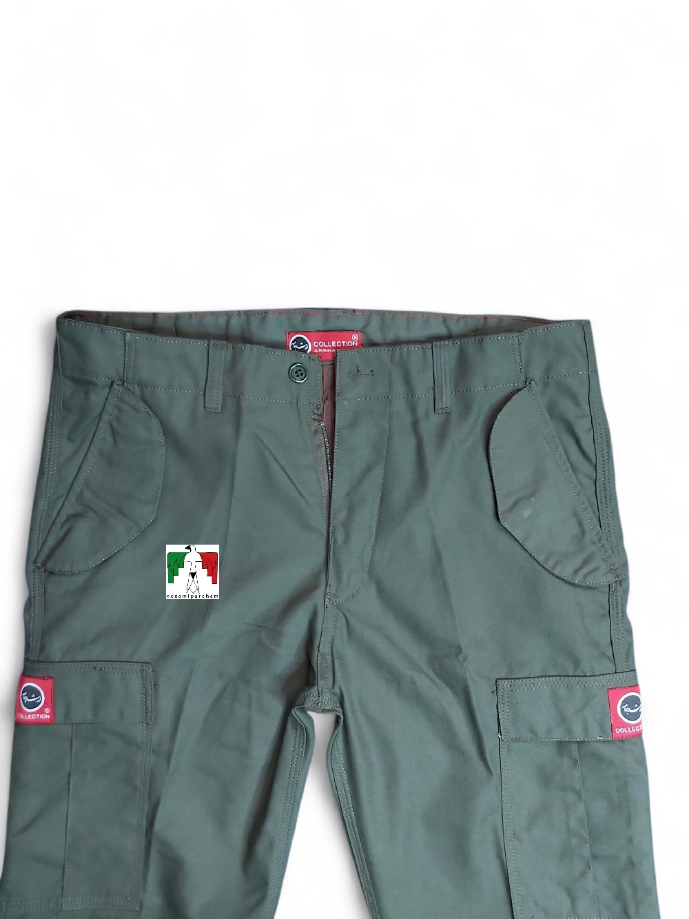 نمای جلو شلوار شش جیب آلفا ارشد ضخیم سبز